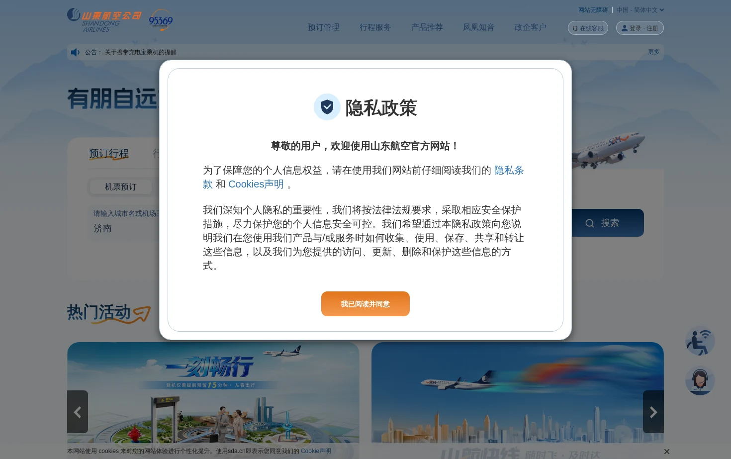 山东航空 页面快照